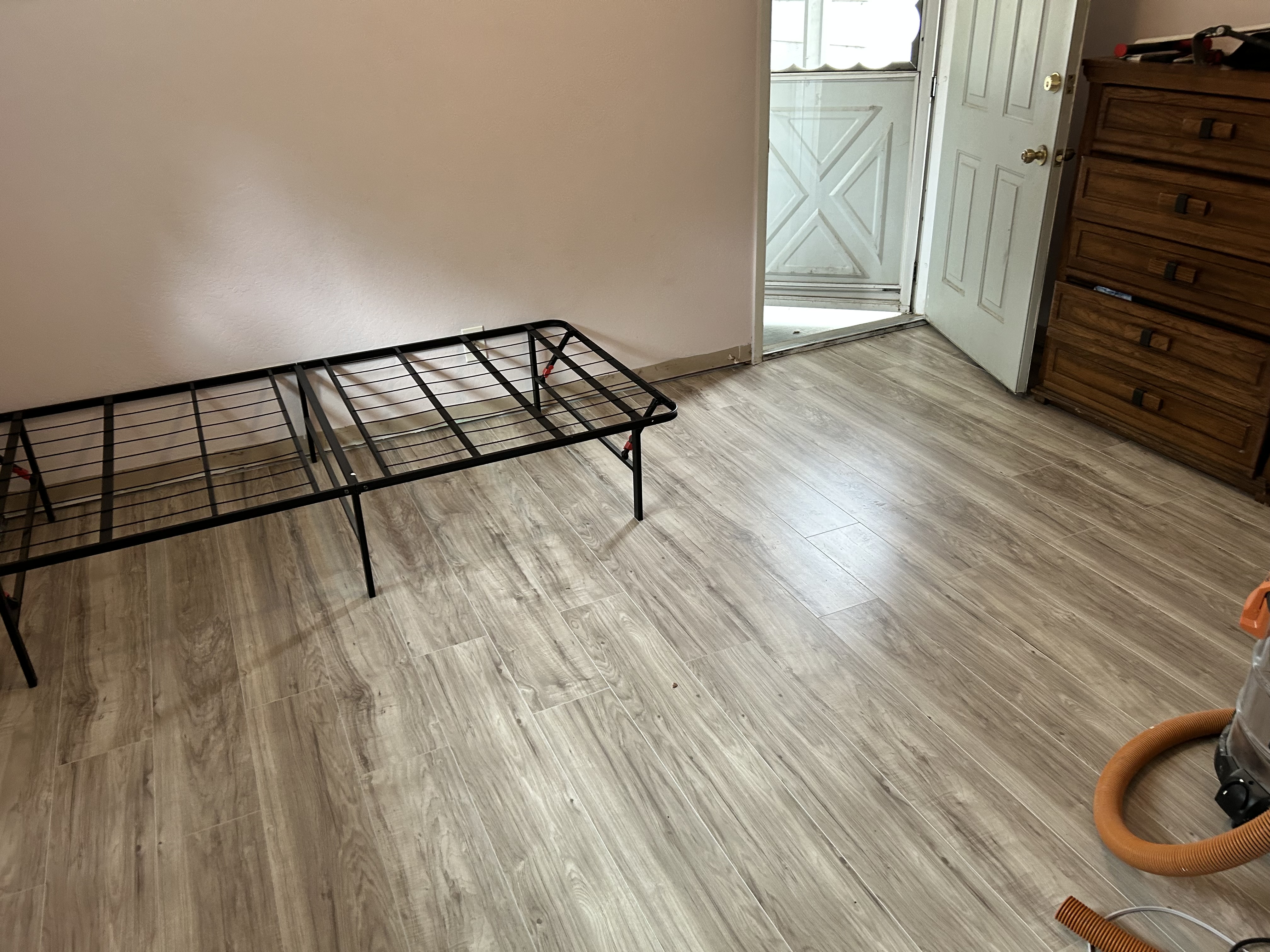 Completed LVP floor – bedroom finished