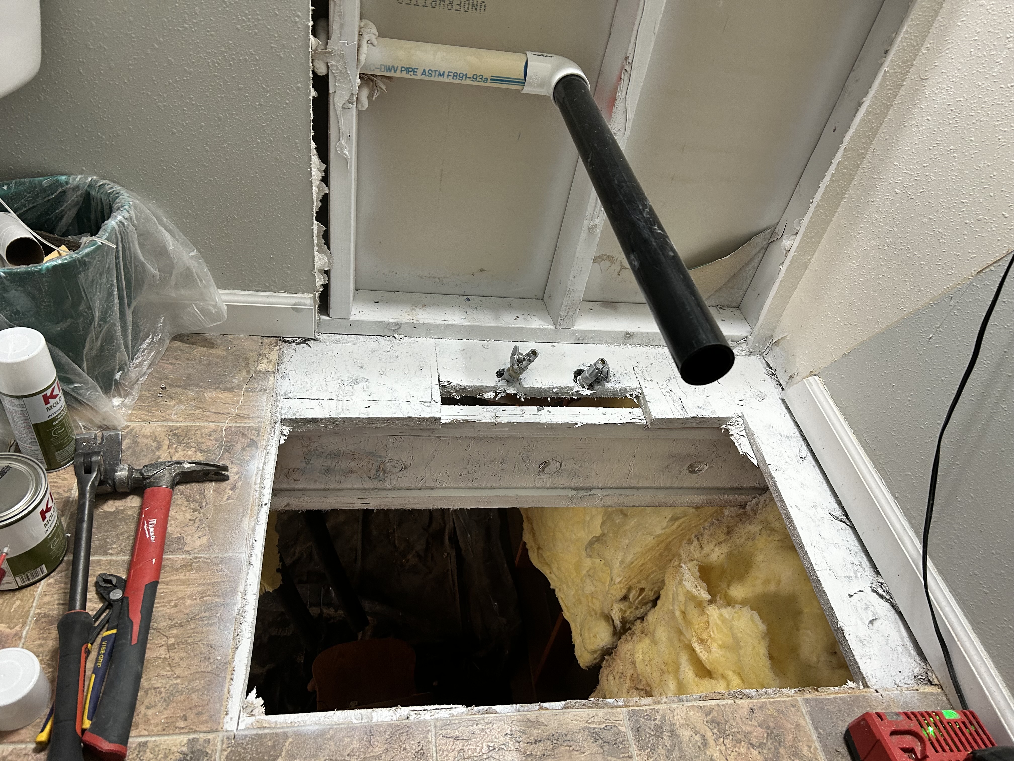 Bathroom remodel – floor opening and pipe work